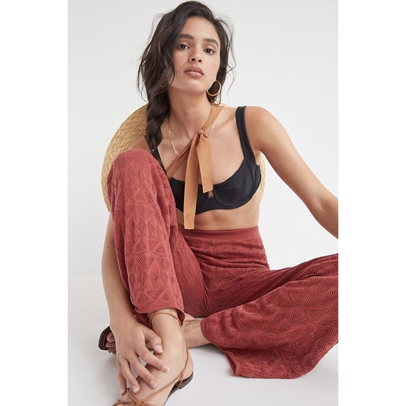 NWT ANTHROPOLOGIE FLAT WHITE POINTELLE WIDE LEG PANTS IN CLAY - Picture 5 of 9